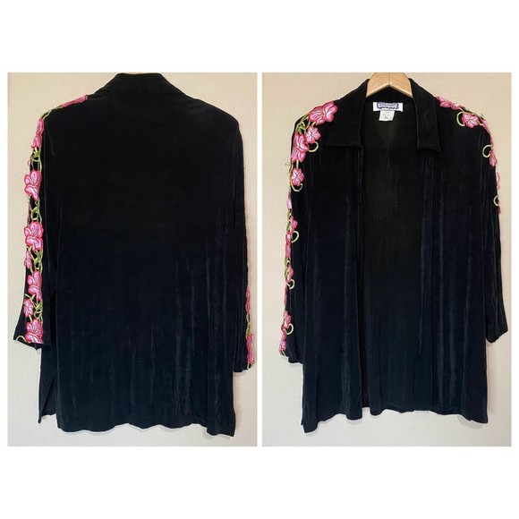 Kokomo Slingy Black Floral Open Front Vintage Cardigan XL - Picture 2 of 4